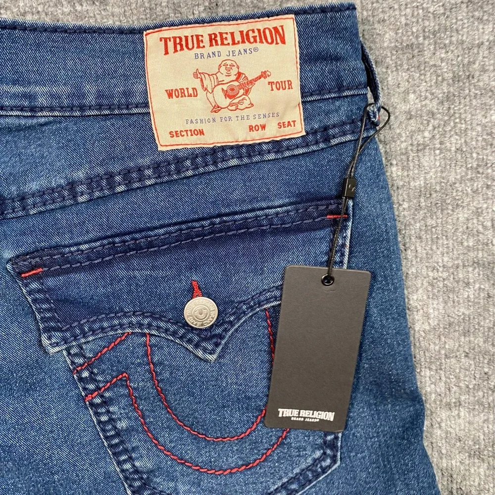 True Religion Geno Relaxed Slim Jeans Dark Shivering Wash Blue Mens 36 NWT